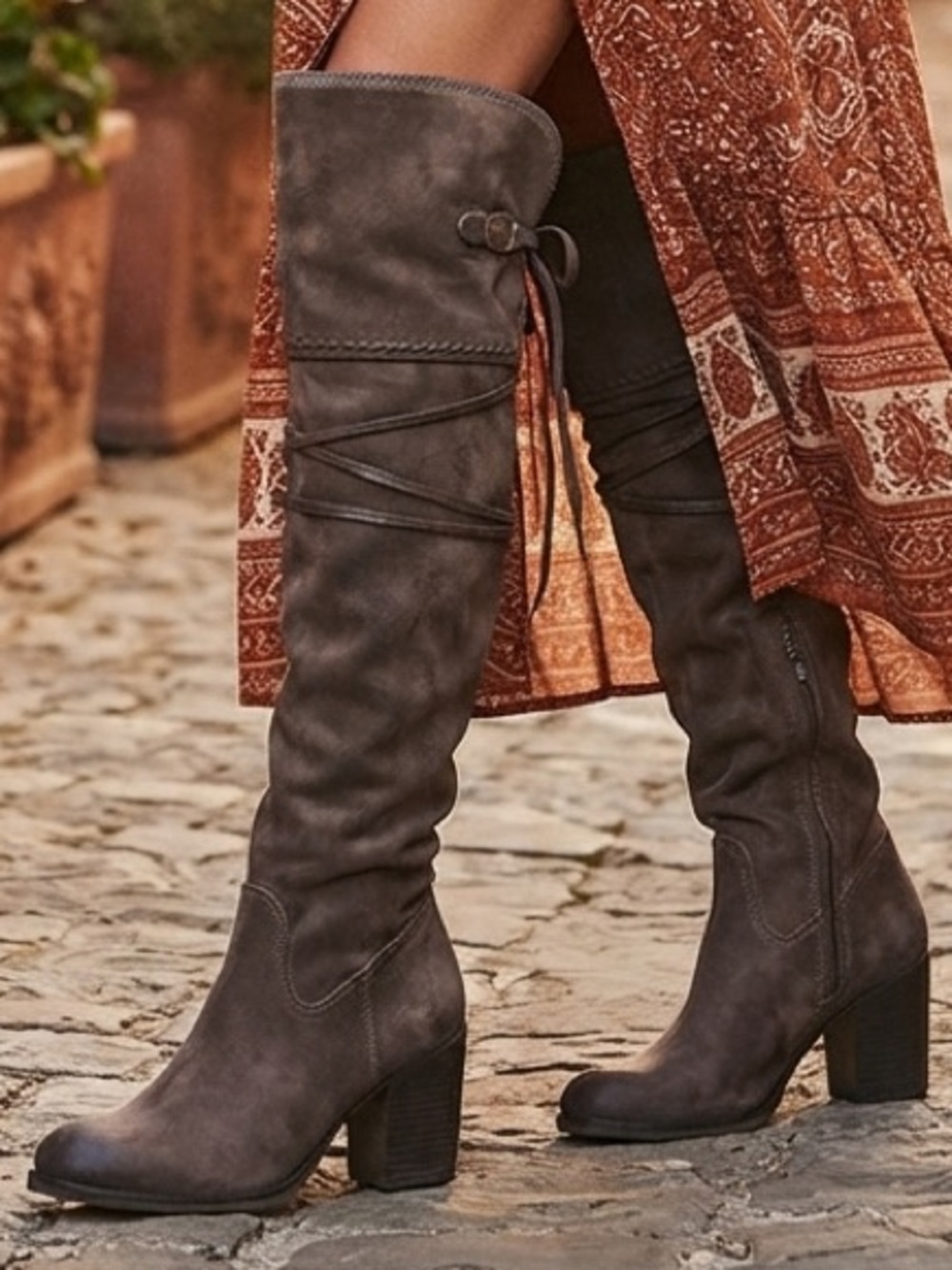 Freebird Brock Leather Suede Over The Knee Lace Up Tie Heeled Boots Size US 9